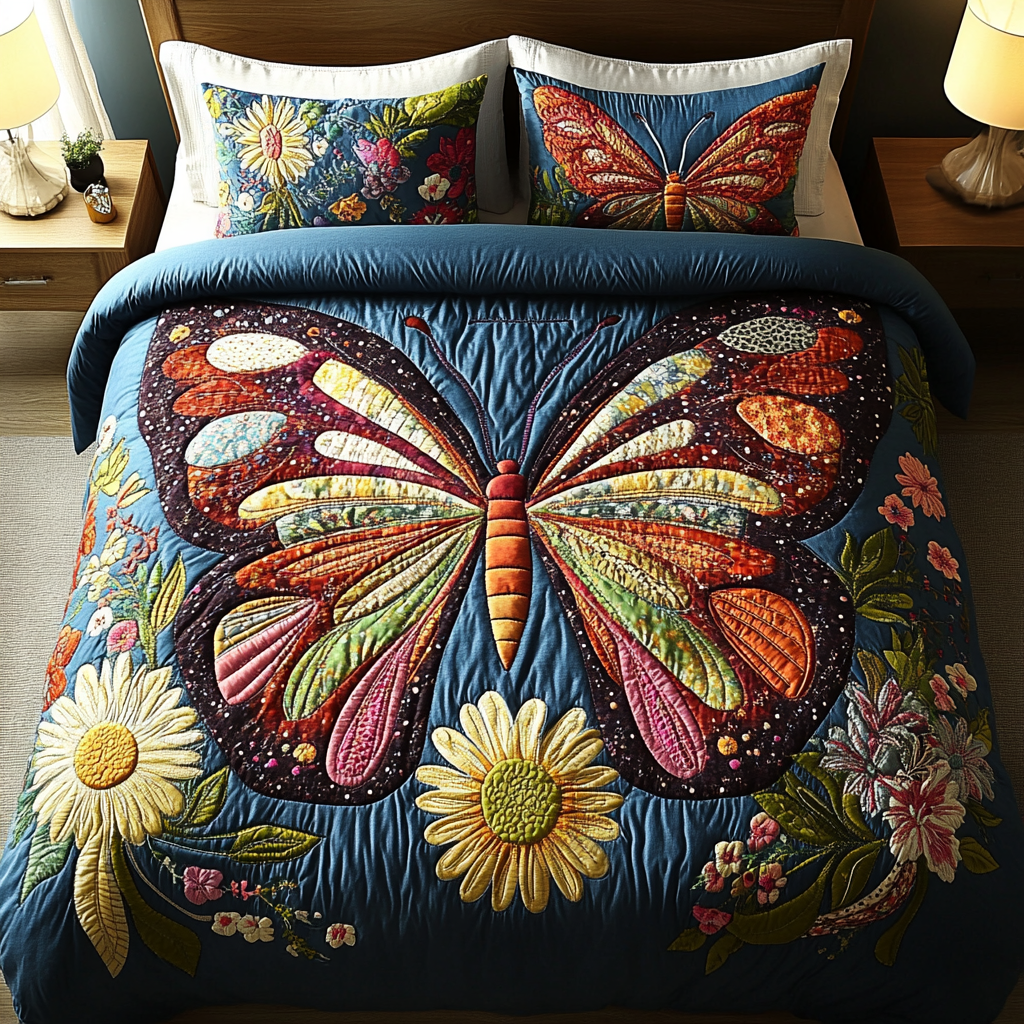 Golden Monarch 3-Piece Quilted Bedding Set NCU0VL1138