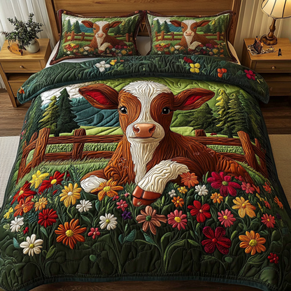 Golden Moo 3-Piece Quilted Bedding Set NCU0VH1497