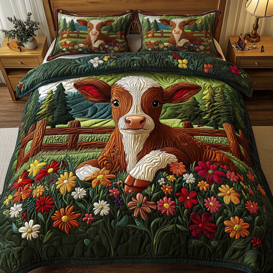 Golden Moo 3-Piece Quilted Bedding Set NCU0VH1497