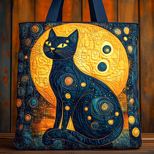 Golden Moon Cat Quilted Tote Bag NCU0XD1218