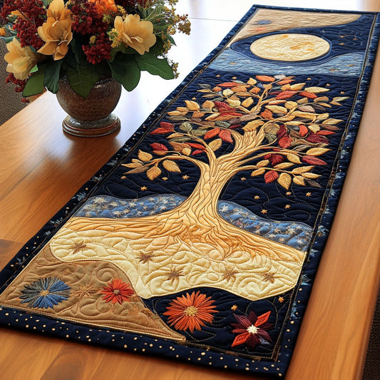 Golden Moonlit Tree Quilted Table Runner NCU0NT3023
