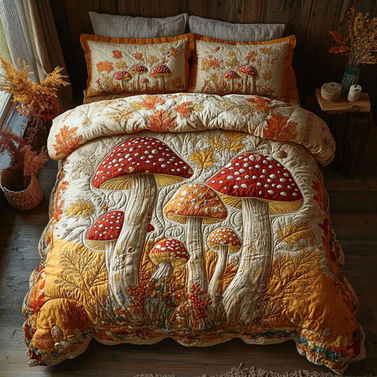 Golden Mushroom 3-Piece Quilted Bedding Set NCU0DK9439