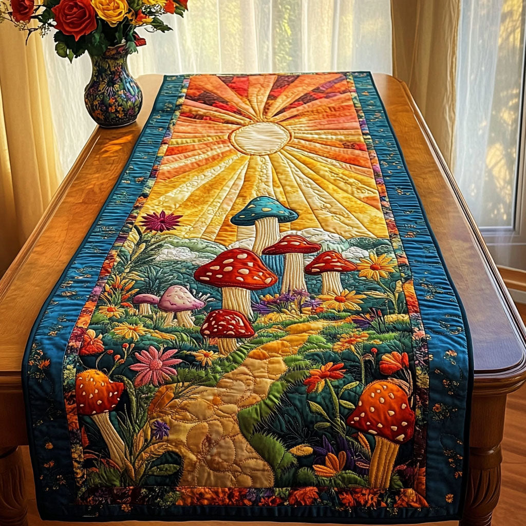 Golden Mushroom Trail Quilted Table Runner NCU0NT3711