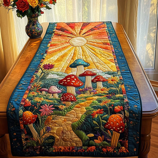 Golden Mushroom Trail Quilted Table Runner NCU0NT3711