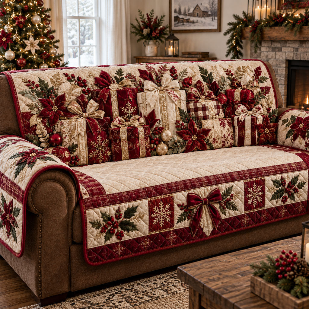 Golden Noel Gift Parade Quilted Sofa Cover NCU0PT12184