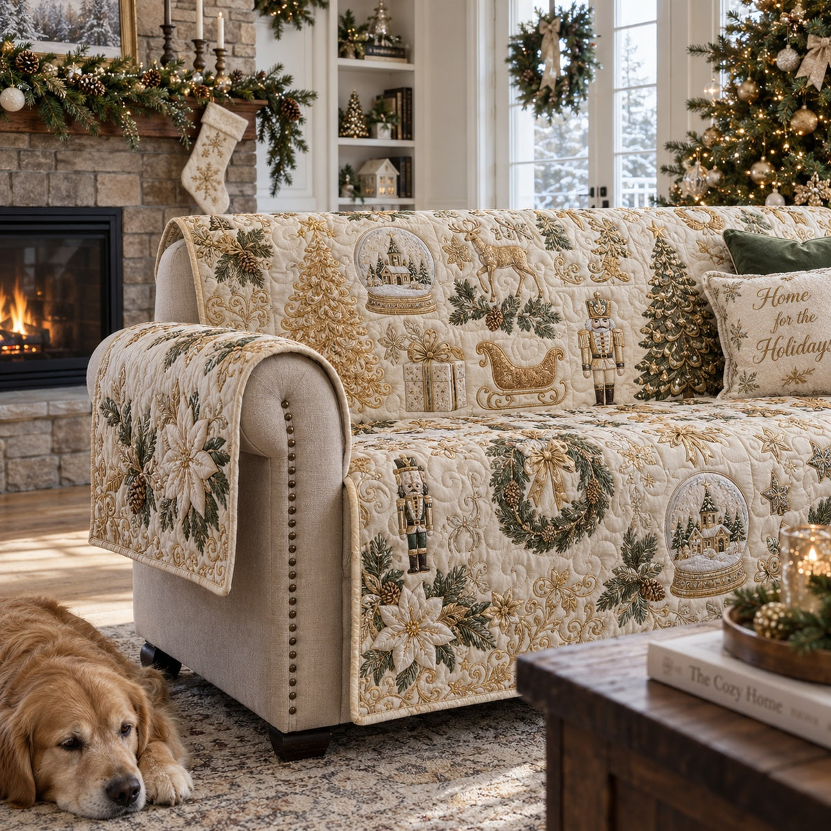 Golden Nutcracker Suite Quilted Sofa Cover NCU0VL4045