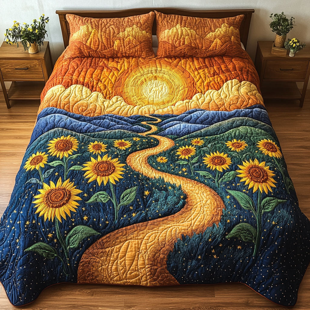 Golden Path to Sun 3-Piece Quilted Bedding Set NCU0NT4663