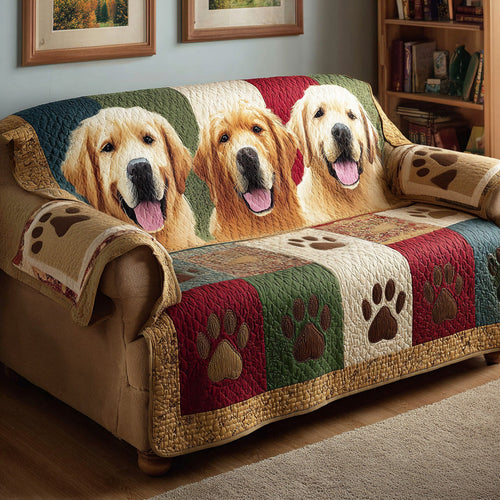 Golden Paw Print Quilted Sofa Cover NCU0TD2160