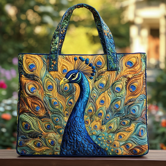 Golden Peacock Quilted Tote Bag NCU0DK8796