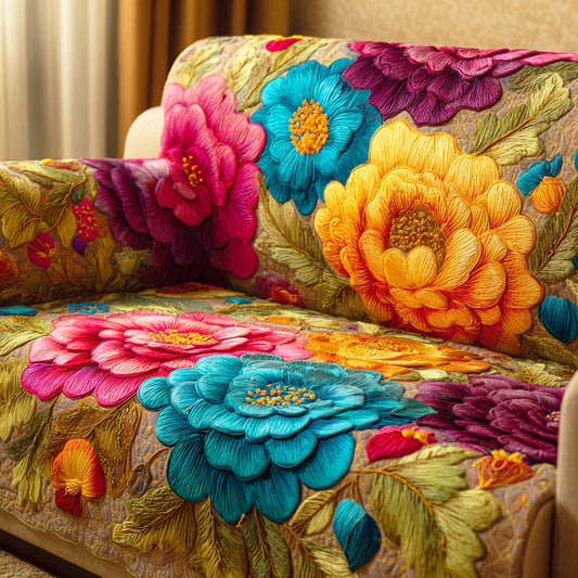 Golden Petal Garden Quilted Sofa Cover NCU0TD996
