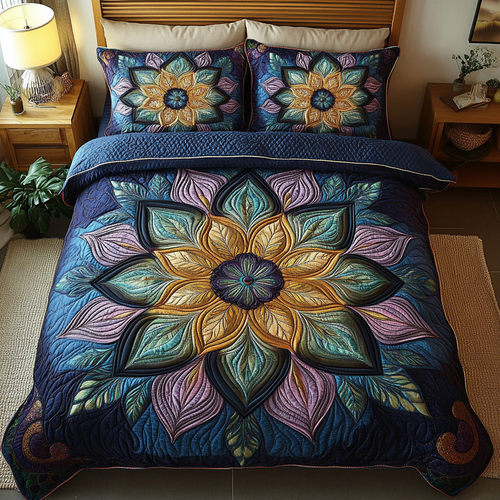 Golden Petal Glow 3-Piece Quilted Bedding Set NCU0DK2631