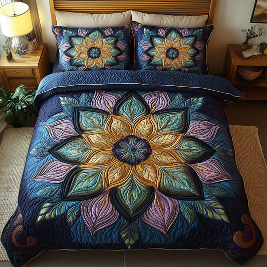 Golden Petal Glow 3-Piece Quilted Bedding Set NCU0DK2631