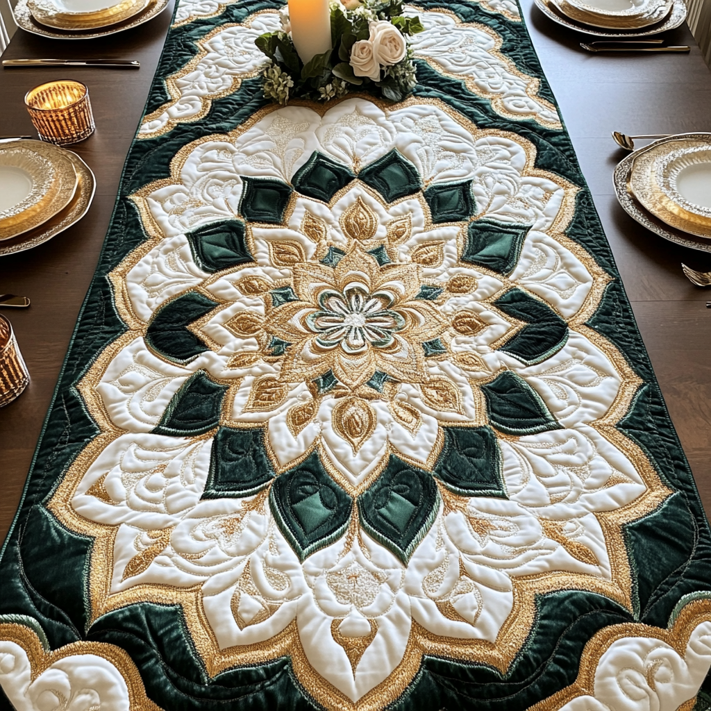 Golden Petal Quilted Table Runner NCU0VH2734