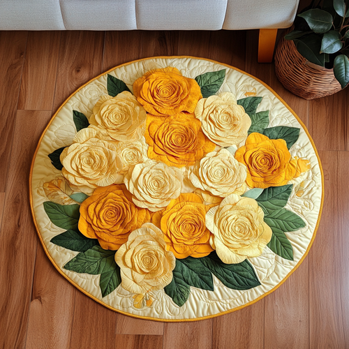 Golden Petals Quilted Round Mat NCU0VH5110