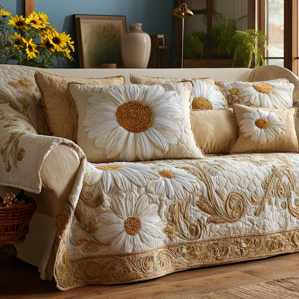 Golden Petals Quilted Sofa Cover NCU0DV8985