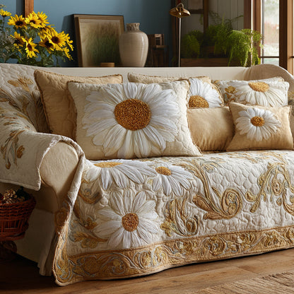 Golden Petals Quilted Sofa Cover NCU0DV8985