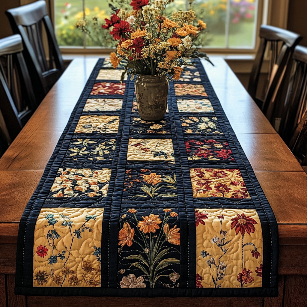 Golden Petals Quilted Table Runner NCU0DK9779