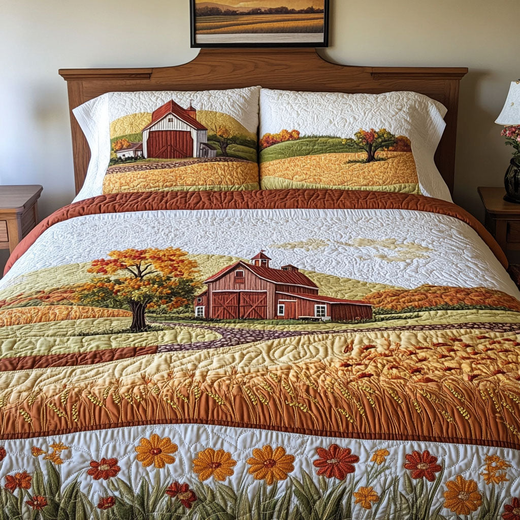 Golden Petals of Fall 3-Piece Quilted Bedding Set NCU0PT7782