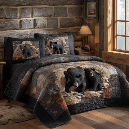 Golden Pines Black Bear 3-Piece Quilted Bedding Set NCU0DV8010