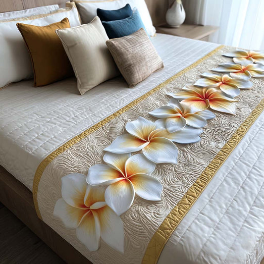 Golden Plumeria Quilted Bed Runner NCU0NT8588