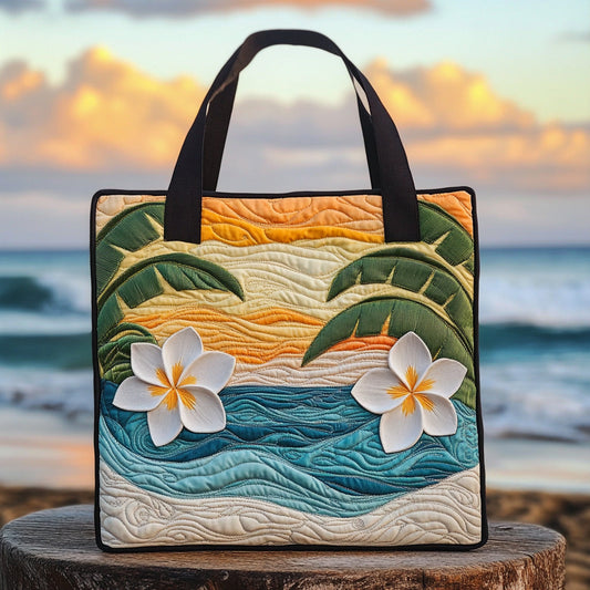 Golden Plumeria Quilted Tote Bag NCU0DV6919