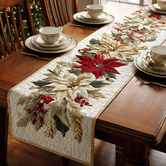 Golden Poinsettia Bloom Quilted Table Runner NCU0HH779