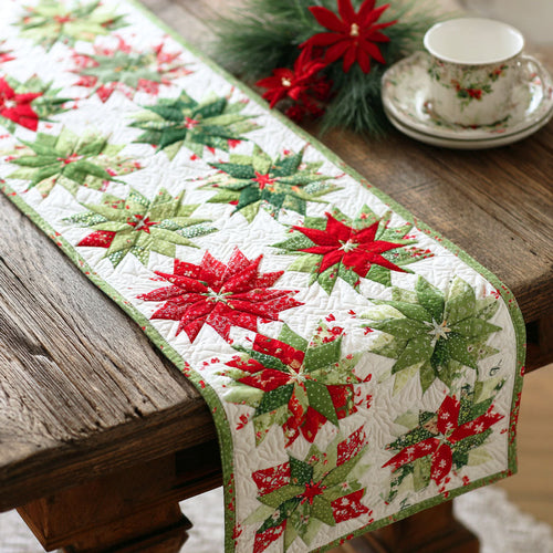 Golden Poinsettia Dream Quilted Table Runner NCU0TD665