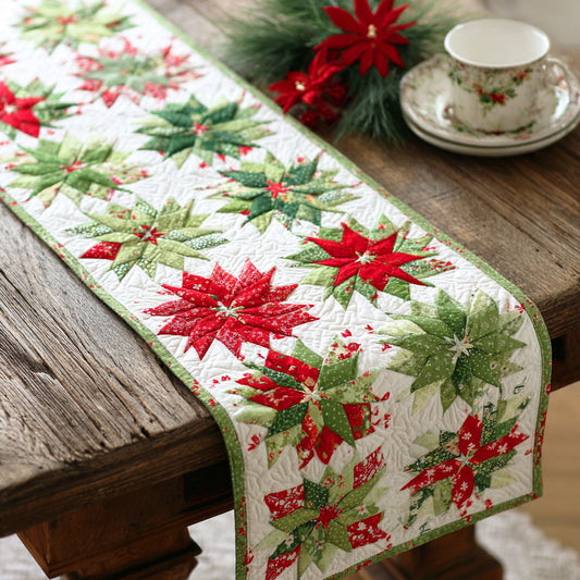Golden Poinsettia Dream Quilted Table Runner NCU0TD665