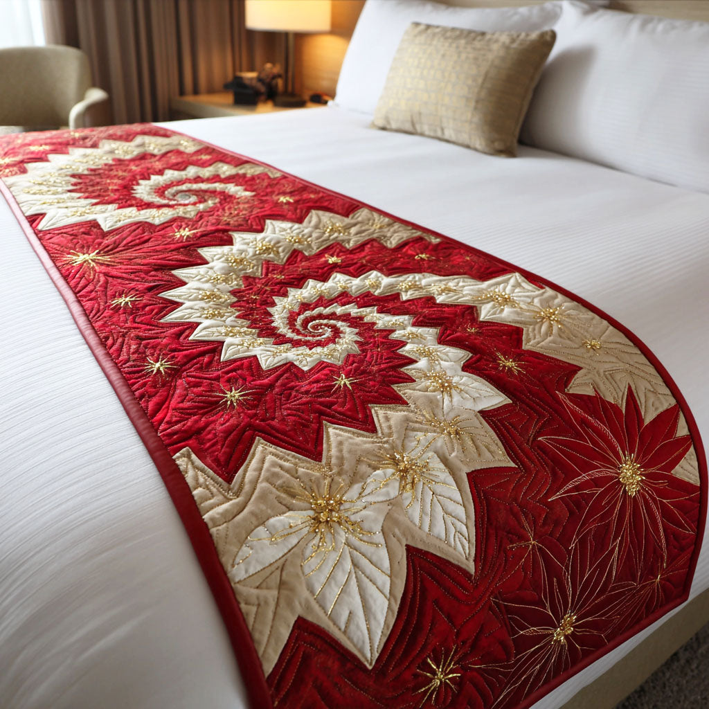 Golden Poinsettia Quilted Bed Runner NCU0TD559
