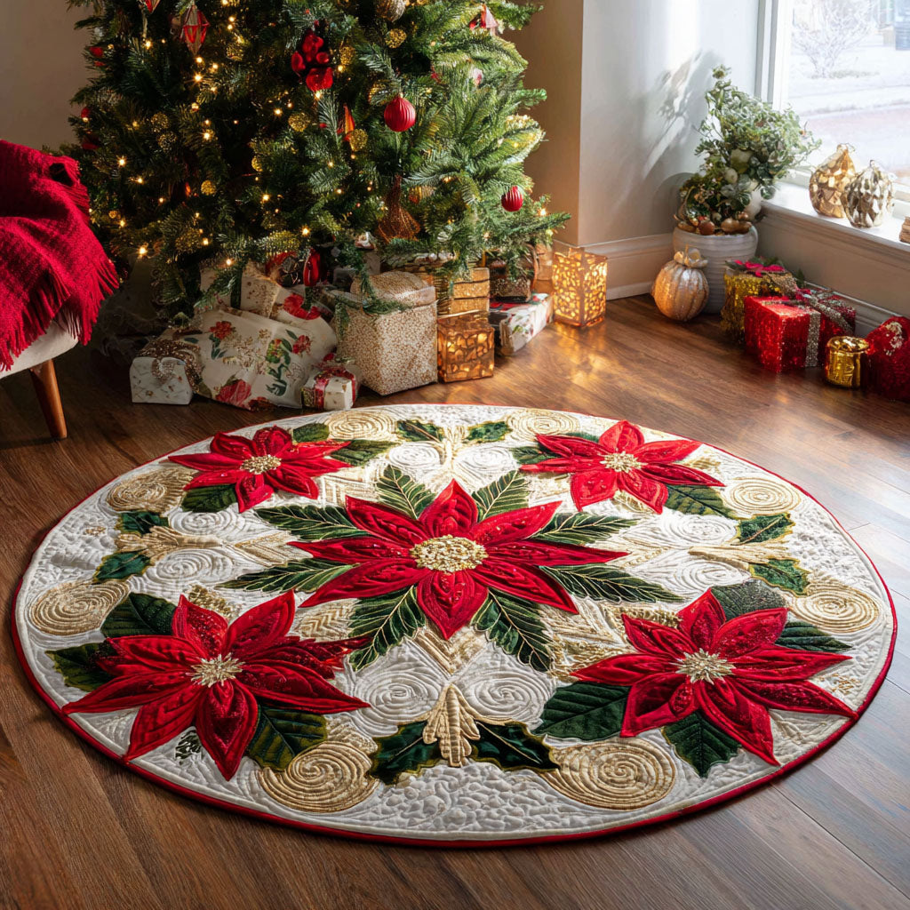 Golden Poinsettia Quilted Round Mat NCU0TV430