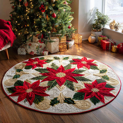 Golden Poinsettia Quilted Round Mat NCU0TV430