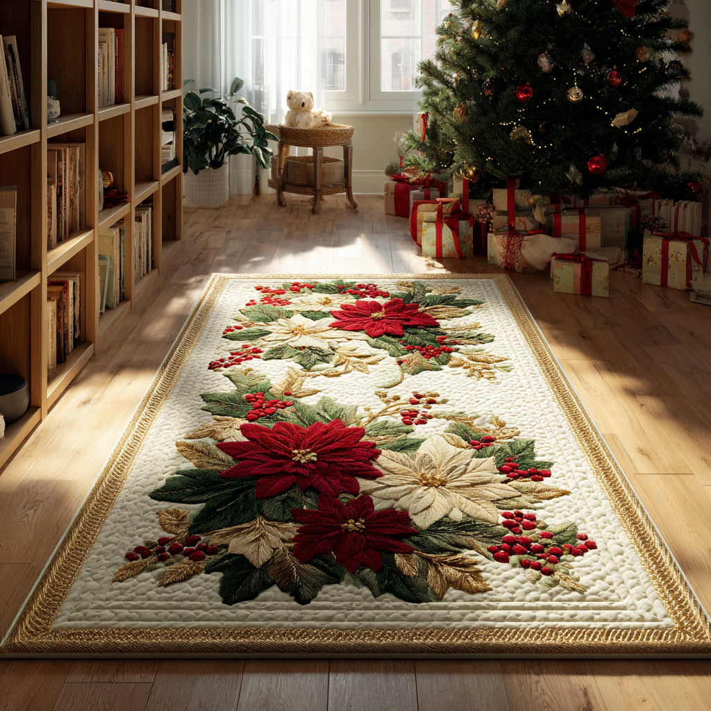 Golden Poinsettia Runner Area Rug NCU0HH1288