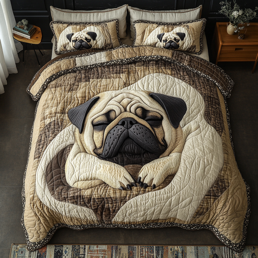 Golden Pug 3-Piece Quilted Bedding Set NCU0DK9681