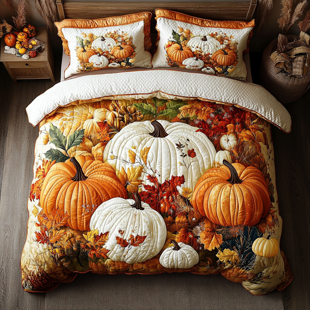 Golden Pumpkin 3-Piece Quilted Bedding Set NCU0DK9480