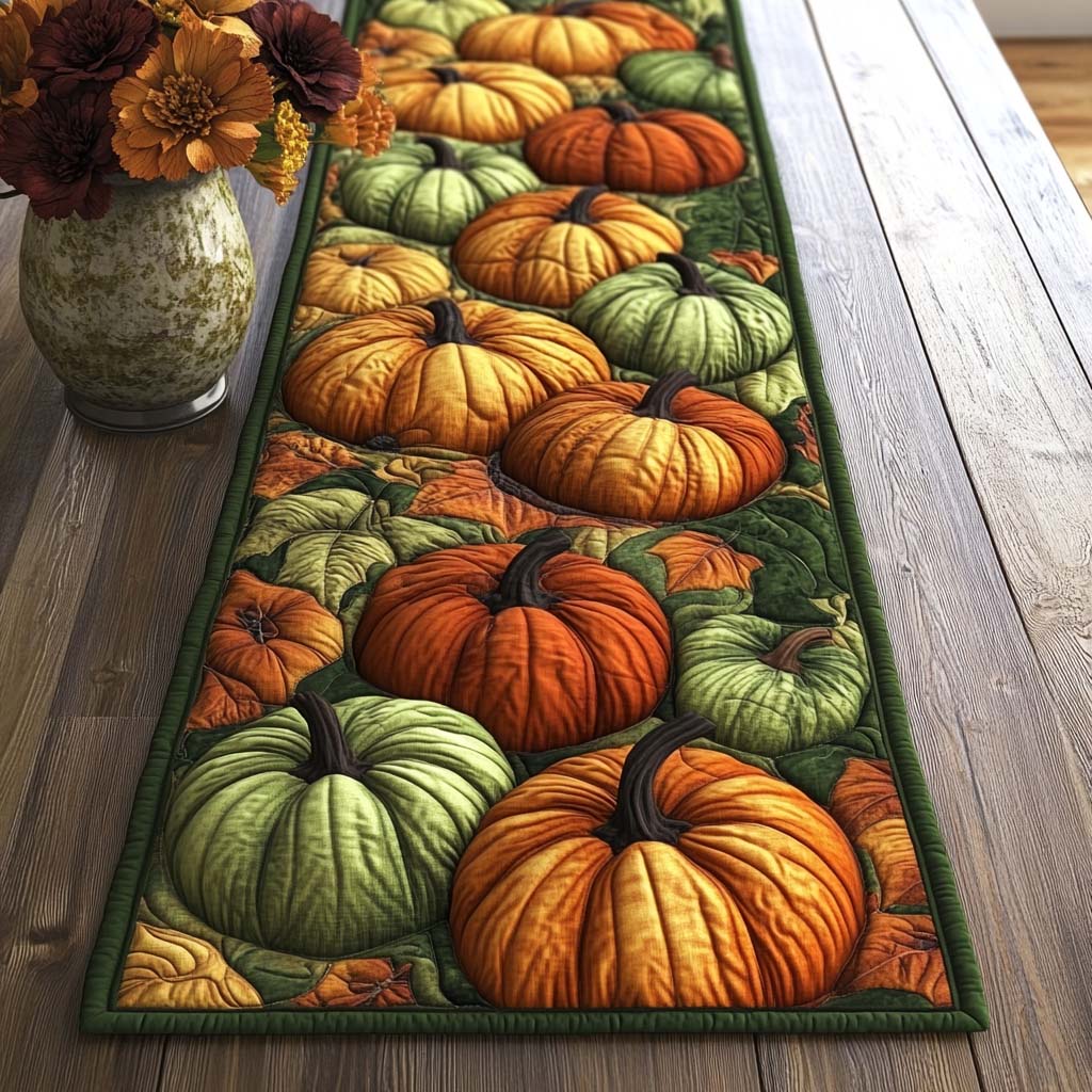 Golden Pumpkin Lane Quilted Table Runner NCU0NT8410