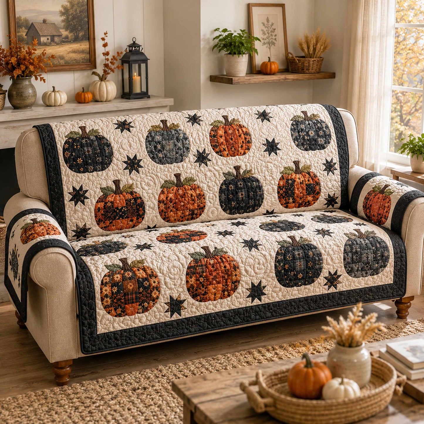 Golden Pumpkin Quilted Sofa Cover NCU0TD3108