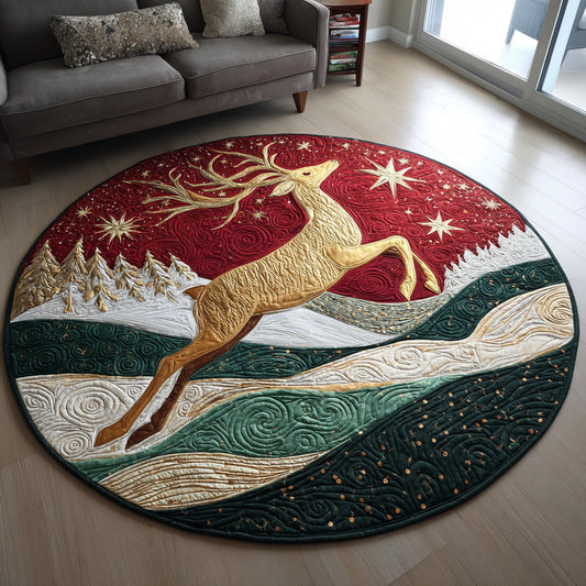 Golden Reindeer Quilted Round Mat NCU0HH151