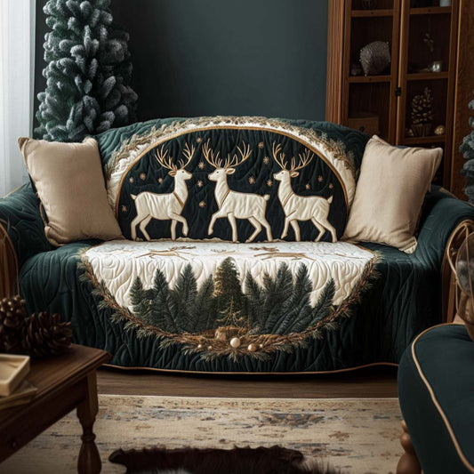 Golden Reindeer Quilted Sofa Cover NCU0NT10745