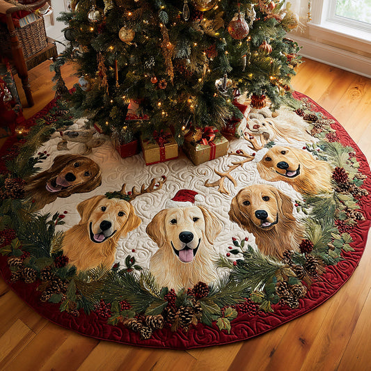 Golden Retriever Cheer Quilted Christmas Tree Skirt NCU0DV8119