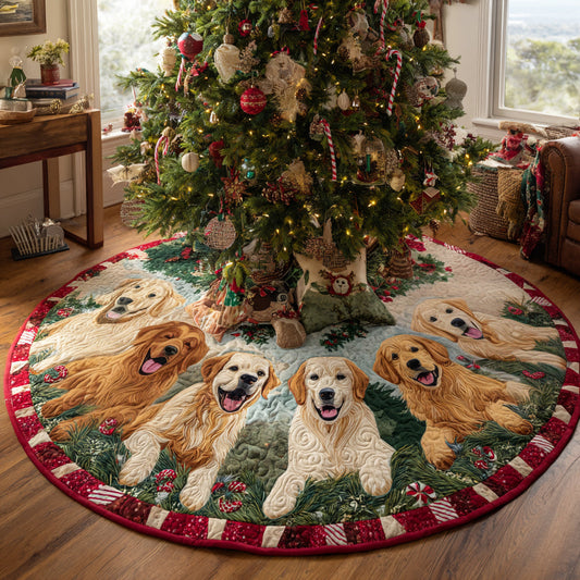 Golden Retriever Cheer Quilted Christmas Tree Skirt NCU0DV8160