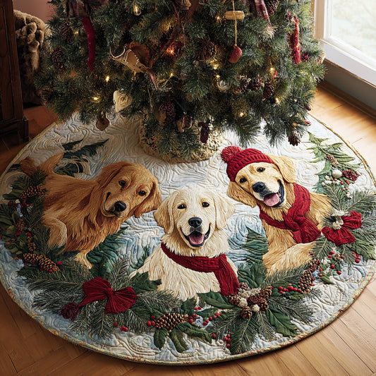 Golden Retriever Delight Quilted Christmas Tree Skirt NCU0DV8125