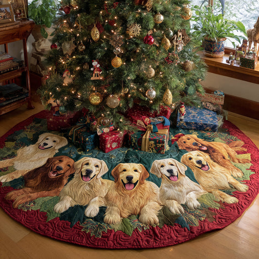 Golden Retriever Delight Quilted Christmas Tree Skirt NCU0DV8166