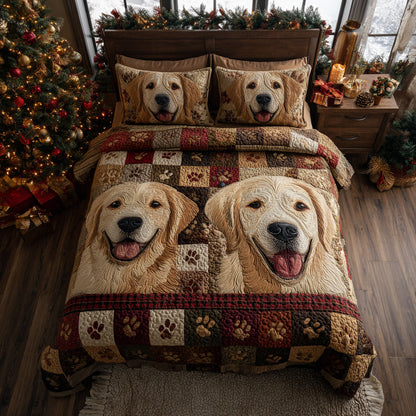 Golden Retriever Duo 3-Piece Quilted Bedding Set NCU0HH1564