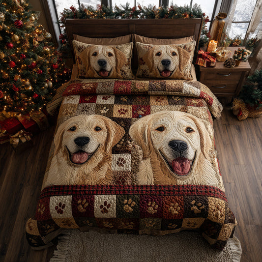 Golden Retriever Duo 3-Piece Quilted Bedding Set NCU0HH1564