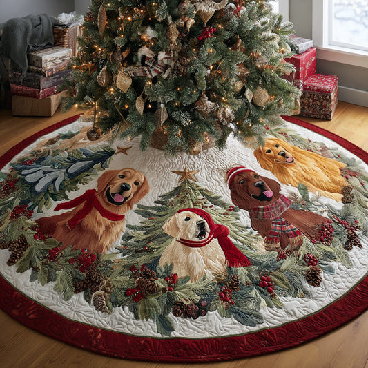 Golden Retriever Gathering Quilted Christmas Tree Skirt NCU0DV8126