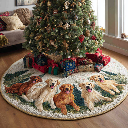 Golden Retriever Gathering Quilted Christmas Tree Skirt NCU0DV8168