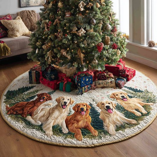 Golden Retriever Gathering Quilted Christmas Tree Skirt NCU0DV8168