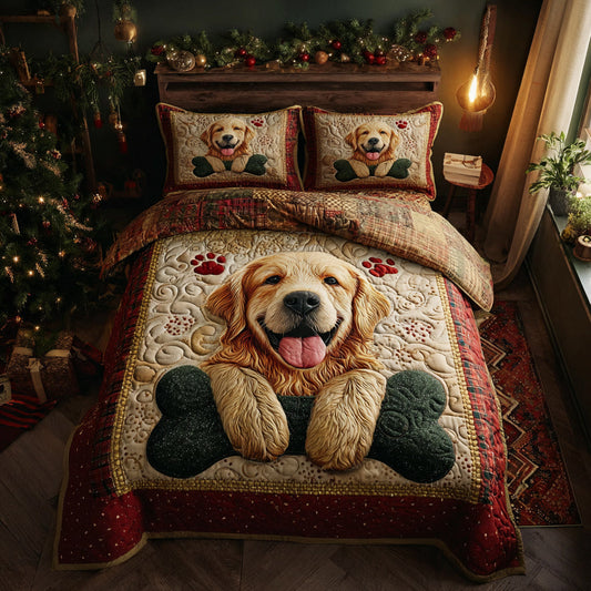 Golden Retriever Glee 3-Piece Quilted Bedding Set NCU0HH1565