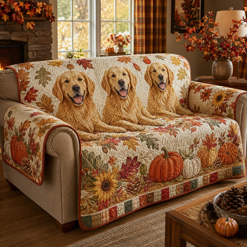 Golden Retriever Harvest Quilted Sofa Cover NCU0HH2099