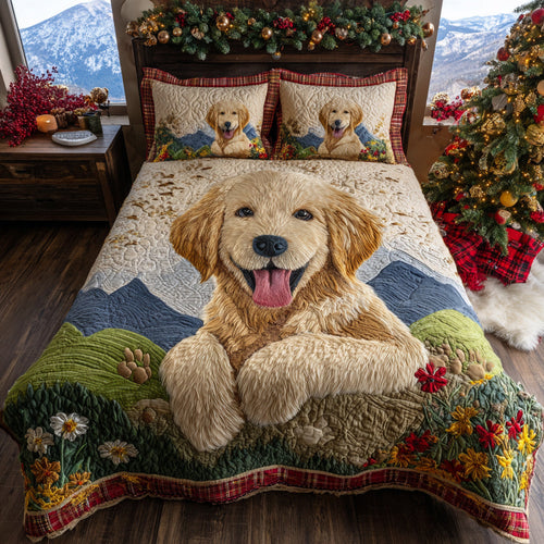 Golden Retriever Joy 3-Piece Quilted Bedding Set NCU0HH1567
